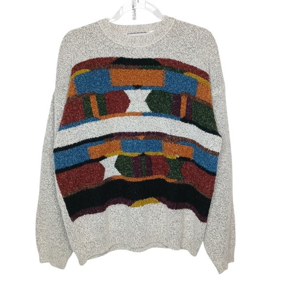 Vintage Duplex Print Wool Sweater Mens LG Grandpa Cabincore Fishermen Heritage - Picture 1 of 10